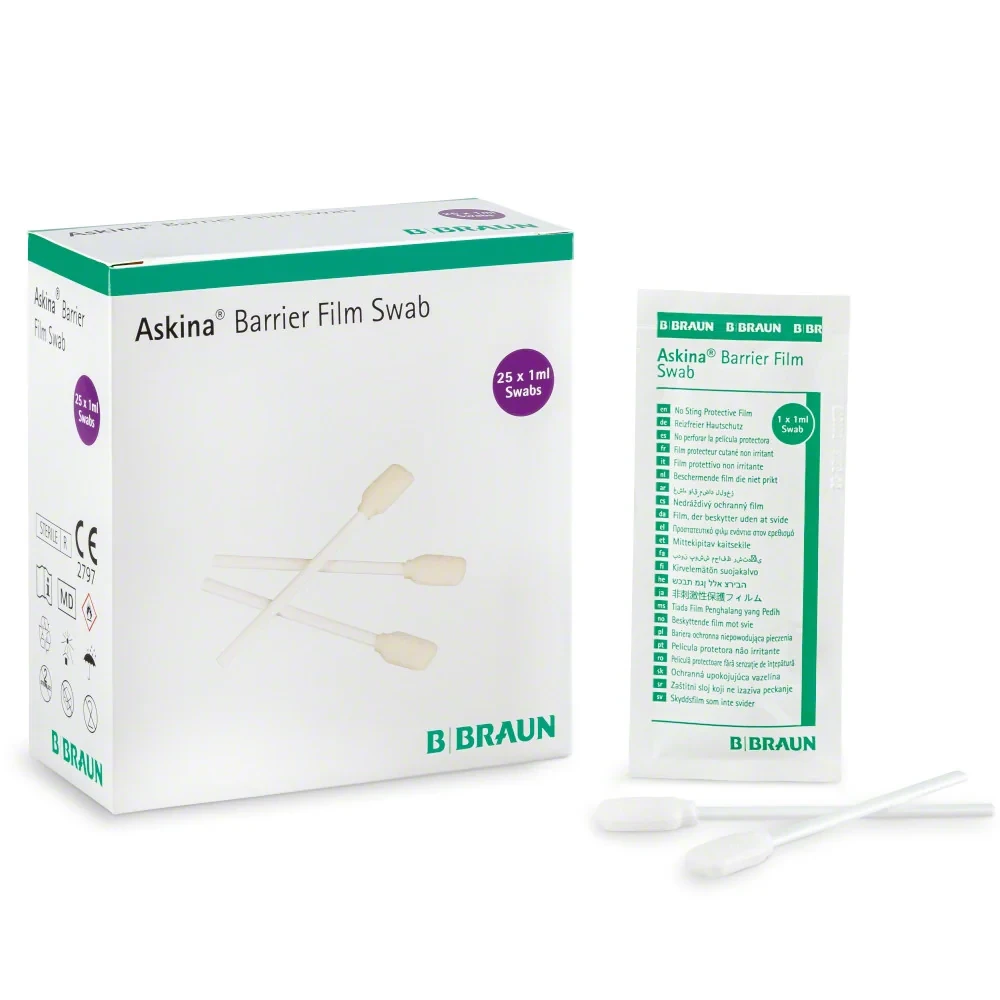 2026-02-28-69a2b9e38aa33.webp B. Braun Askina Barrier Film Swabs Breathable Skin Barrier 1mL, Box of 25 (5037) - Image 1