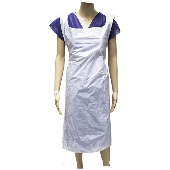 2026-03-01-69a340f967ad1.webp Disposable Apron, 71 x 117cm, High Density Recyclable Polyethylene (HDPE), Bib Type, White, 100 per Dispenser Box - Image 1