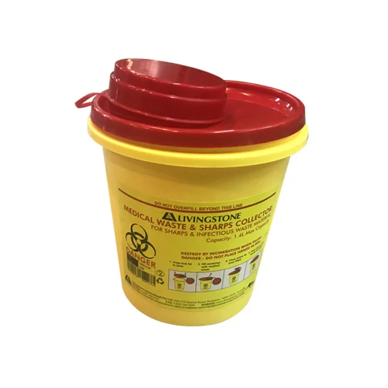 2026-03-01-69a3fd5229f21.webp Needles Sharps Waste Collector, 1.4 Litres, with Clip Lid and Finger Guard, Round, Recyclable Plastic, Yellow, Each - Image 1