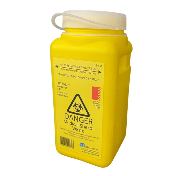 Fittank Needles Sharps Waste Collector, 1.4L Capacity, with Screw Lid and Insert, Yellow, (DS-131)