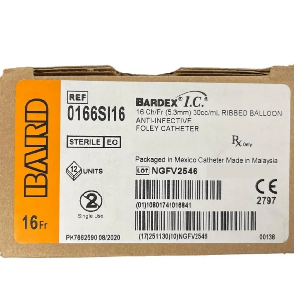 Bardex Ic Catheter 16G Male 30Cc Foley 2-Way Round Latex 43Cm Grey Silver Coated 2-Way (0166SI16)