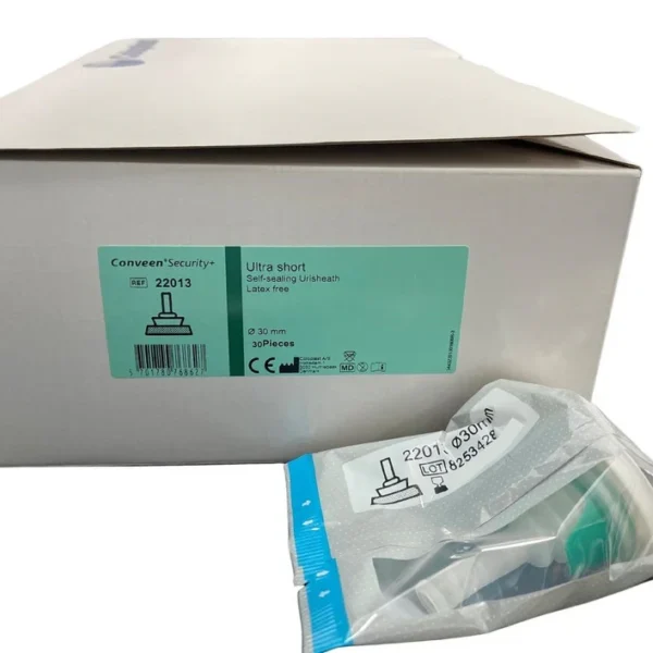 Coloplast Conveen Security + 30mm Ultra Short Self-Sealing Urisheath Catheter Latex Free (22013), 30/ Box