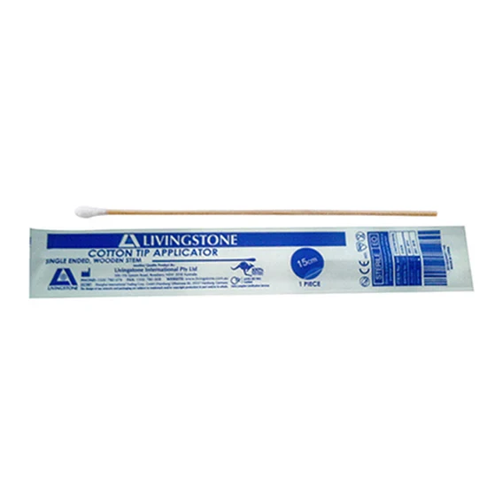 2026-03-04-69a8746fdeb58.webp Cotton Tip Applicator, Single Tipped, Biodegradable Wooden Stem, 15cm, Sterile, 1 per Pack, 100 Packs per Bag - Image 1