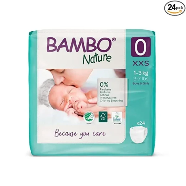 Bambo Nature Nappies Size 0 XXS 1-3KG (6x 24) Carton of 144