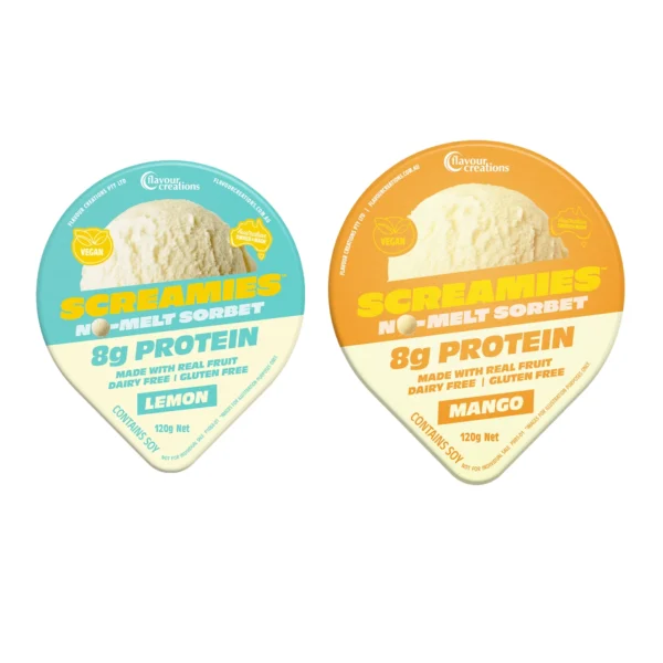 Flavour Creations Screamies No-Melt Sorbet 8g Protein, Box of 12 (Mango / Lemon)