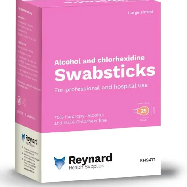 Reynard 70% Alcohol 0.5% Chlorhexidine Extra Large Foam Head Antiseptic Swabstick, Red Tinted (RHS471)