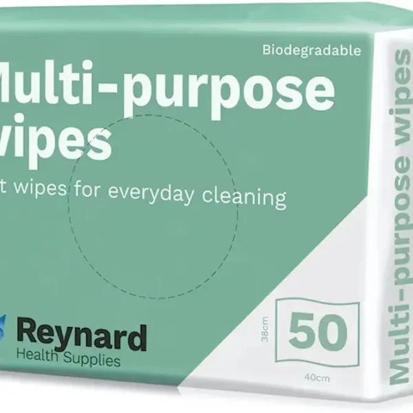 Reynard Biodegradable Multi-Purpose Wipes, White, 38cm x 42 cm, 50wipes per Pack (RHS601)