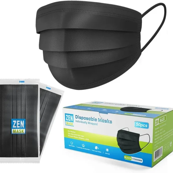 Individually Packed Disposable Face Mask 3 Layers, Black - 50pcs/ pack