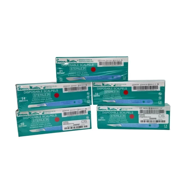 Swann-Morton Disposable Scalpel Stainless Steel Blade Attached to Handle Sterile, Box of 10 - All Sizes